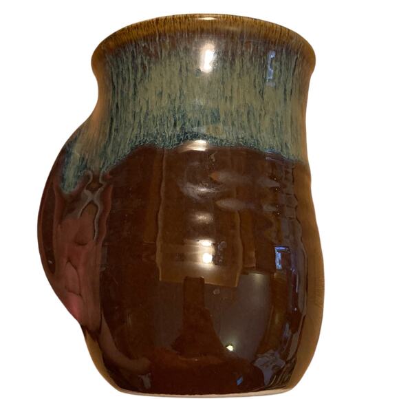 Hand Thrown Clay Blue Tan Brown Glazed Hand Warmer Tea Cup Coffee Mug Fall - Picture 8 of 15